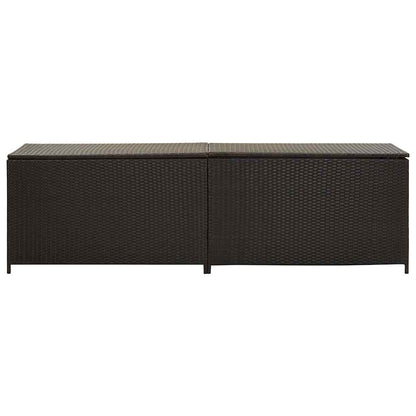 Kalmrek Patio Storage Box Poly Rattan Brown 78.7"x19.6"x23.6" Weatherproof Outdoor Deck Garden Yard Storage Chest with Lockable Lid and Gas Lift Mechanism for Cushions Pillows Tools