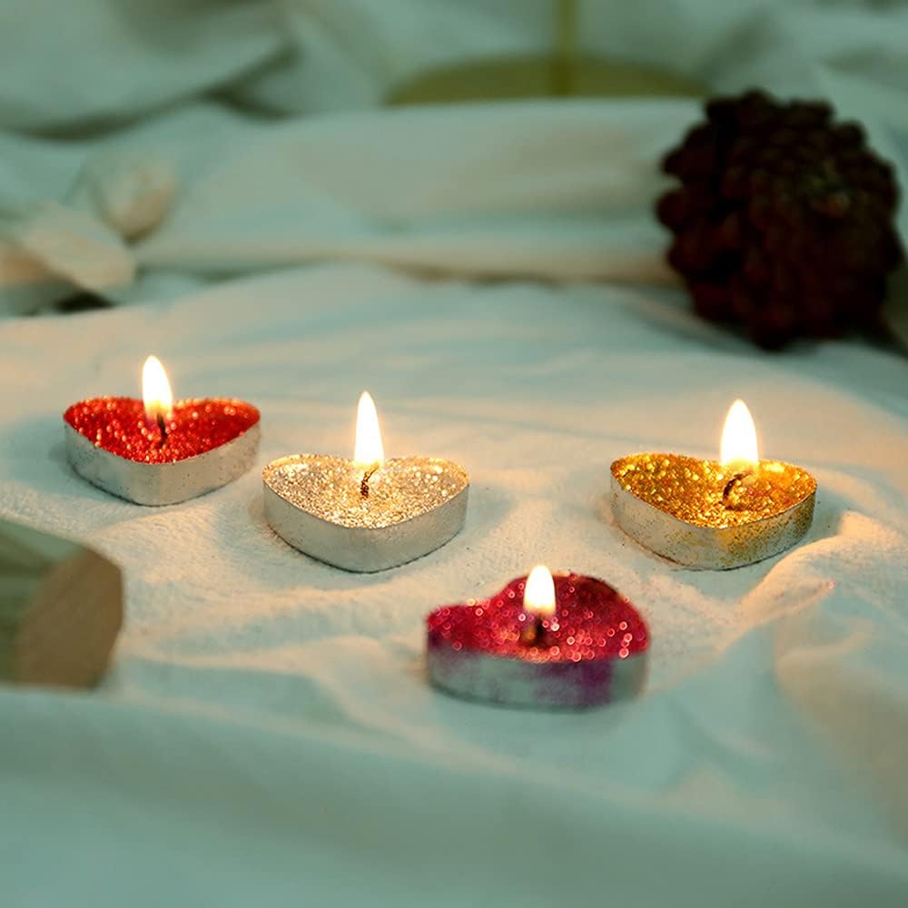Bling Bling Heart-Shaped Tealight Candles, 10PCS Love Romantic Candle with 100PCS Silk Rose Petals for Weddings,