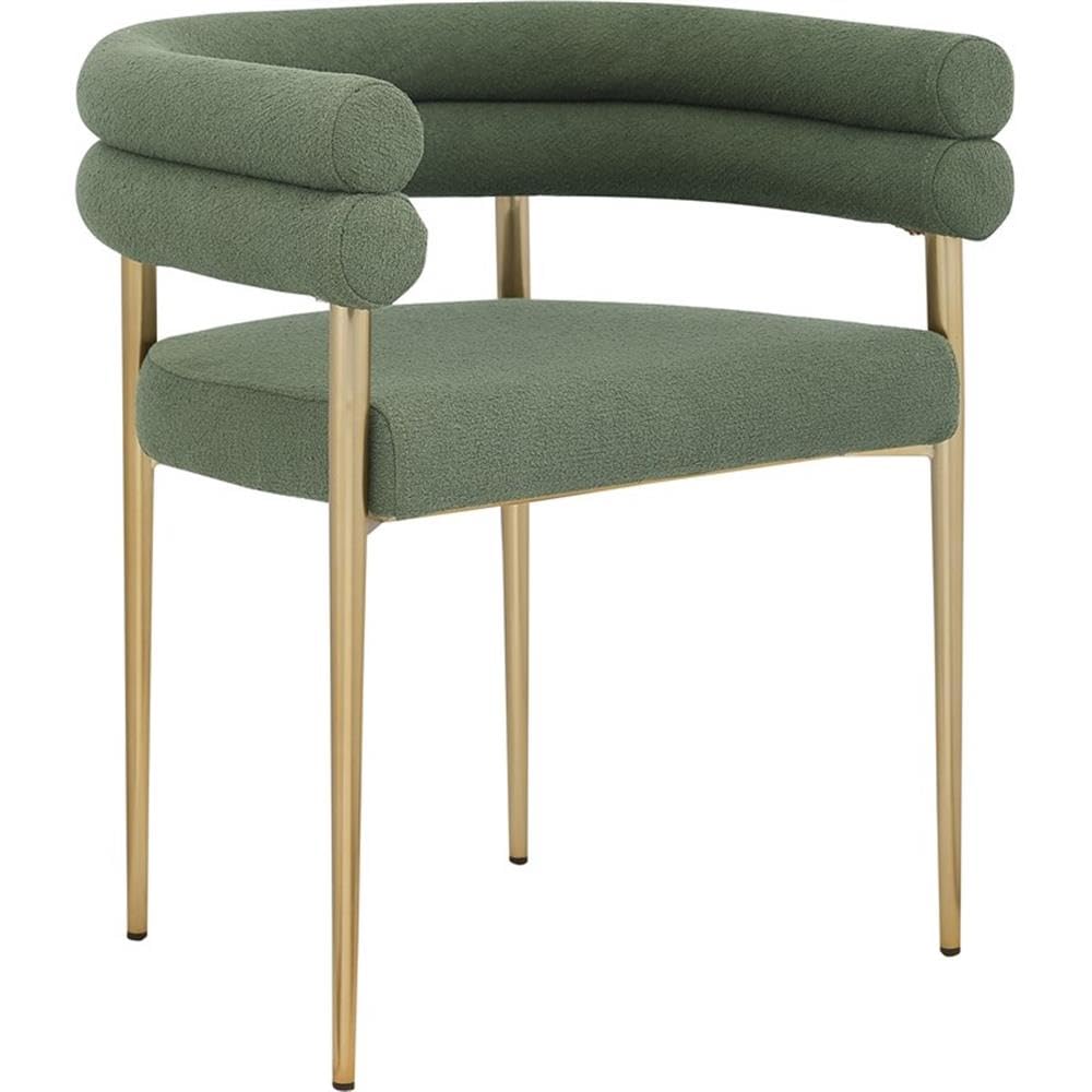 Meridian Furniture 804Green-C Brielle Collection Modern | Contemporary Boucle Fabric Upholstered Dining Chair with Brushed Brass Metal Frame, 25.5" W x 22" D x 28" H, Green, Set of 2