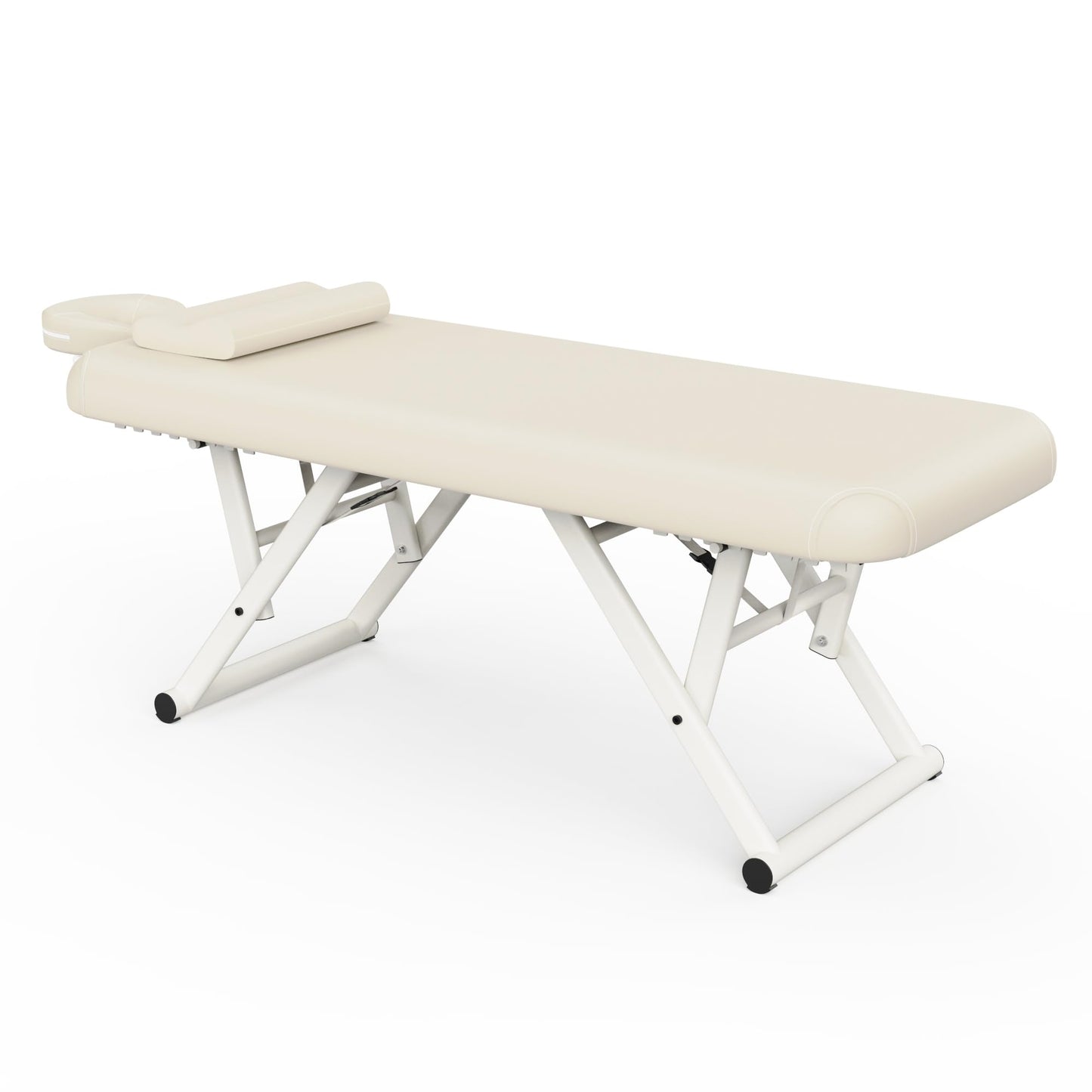 pouseayar Adjustable Massage Table with Face Pillow & Headrest, Sturdy and Solid, Silent and Easy to Adjust for Treatment Table Physical Therapy Table Spa Facial Bed - Fixed Backrest, Beige Gray