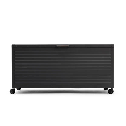 MIRADOR 281 Gallon Outdoor Storage Box with Wheels & Soft-Close Lid, Waterproof Metal Deck Box for Patio Cushions, Garden Tools & Pool Accessories, Charcoal