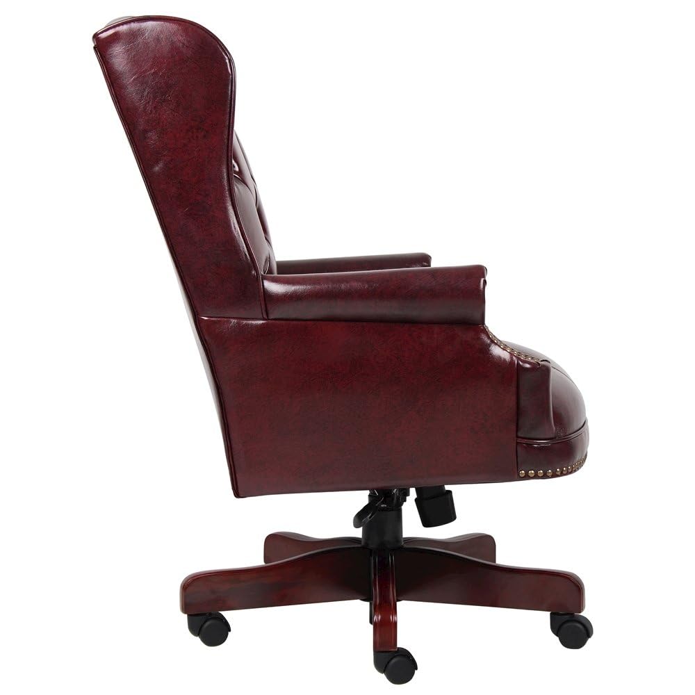 Starlight Canyon Home Burgundy Faux Leather Office Chair, Executive Seating with Wood Frame, Leather Desk Option for Study, Boardroom, Or Office Settings