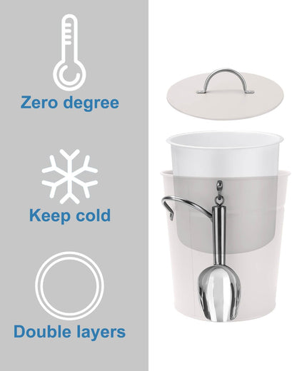3Qt White Galvanized Ice Bucket with Lid, Scoop & Handles - Ideal for Cocktails, Parties, BBQs, Wine & Champagne. Double-Layer Insulated Outer & Galvanized Inner Layer, Perfect for Home & Outdoor Use