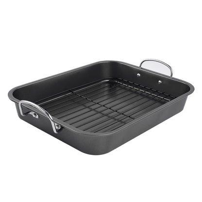kitCom Nonstick Roasting Pan, Roaster with Rack - 16 Inch Rectangular Grill Suitable for Turkey, Roast Chicken, Ham, Dishwasher Safe (9.5QT)