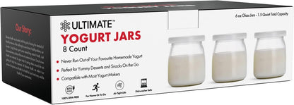 Ultimate Yogurt Jars, Make More Delicious Yogurt! 8 Count Small Glass Yogurt Cups With Lids, 100% BPA Free, Airtight & Dishwasher Safe! Perfect Containers for Yoghurt, Oatmeal, Pudding, or Jello