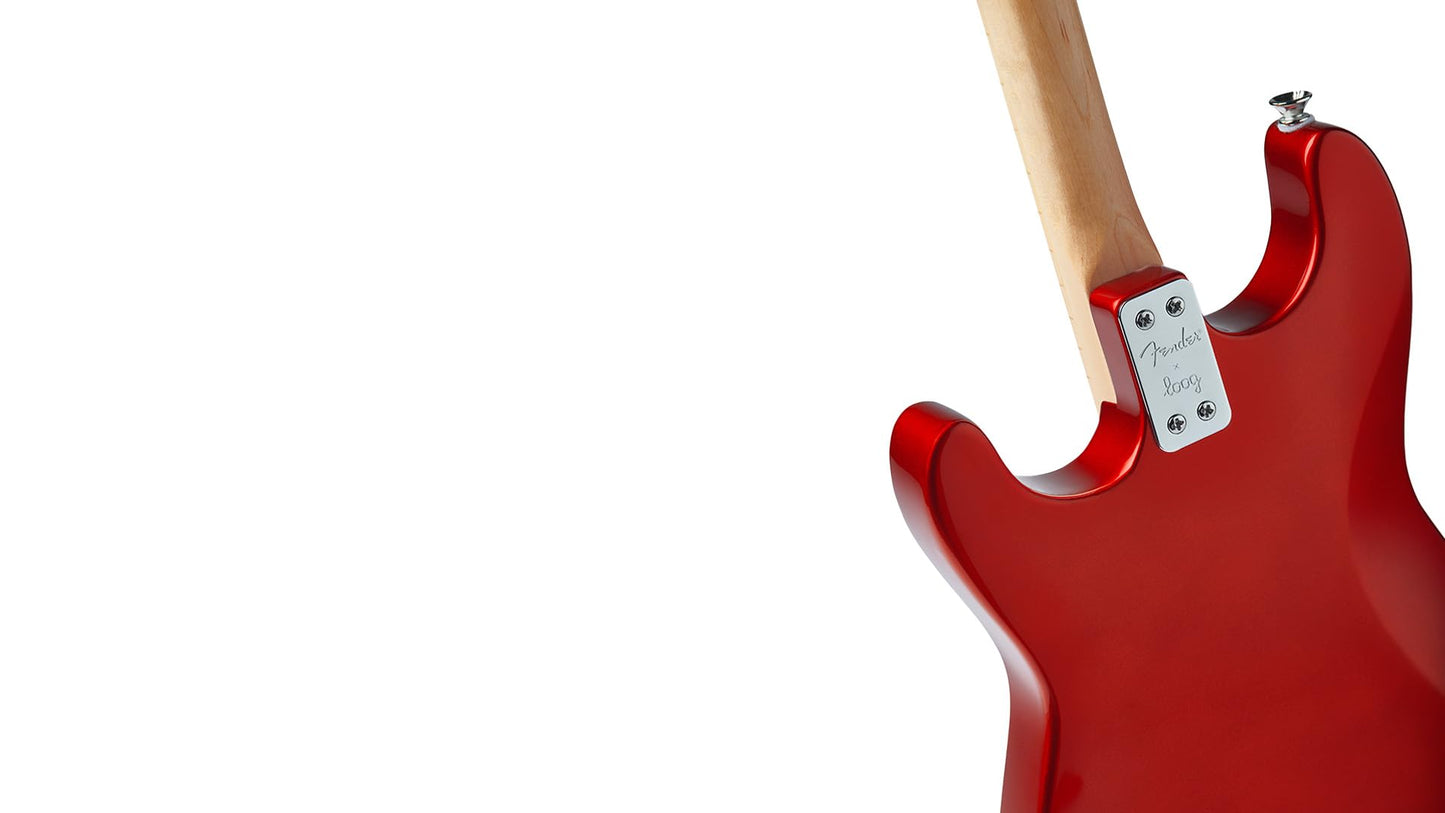 Fender Loog Stratocaster 3-String Electric Guitar for Kids, Beginner Guitar, Includes Chord Flash Cards, Learning App, Educational Booklet, Picks, and Stickers, Candy Apple Red