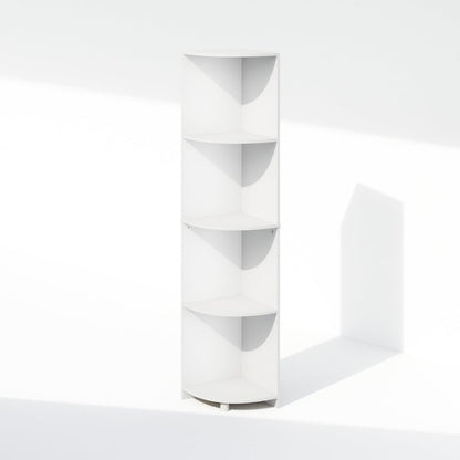 Furinno Basic Book Shelf, 4-Tier Bookshelf, Bookcase with Corner Shelf, 12 x 12 x 57.1, for Living Room, Bedroom, Home Office, White