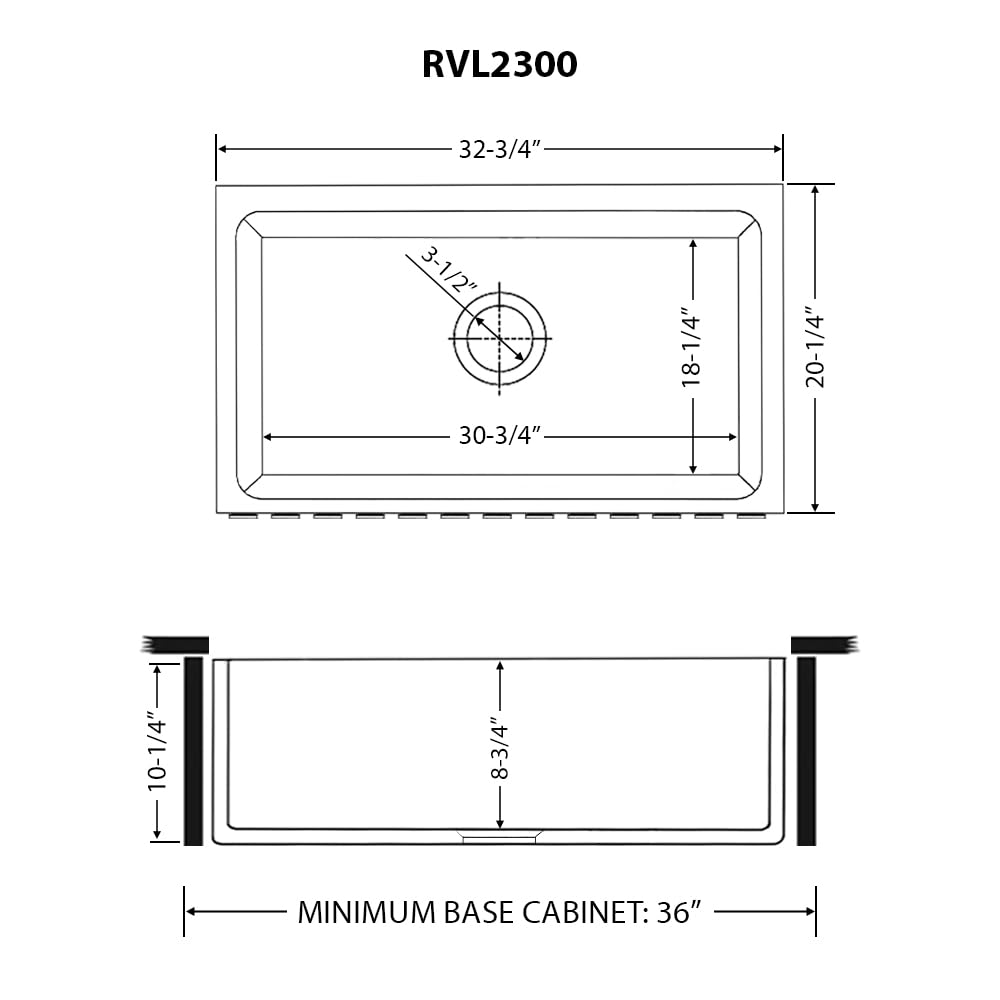 Ruvati 33 x 20 inch Fireclay Reversible Farmhouse Sink - Apron-Front Single Bowl Kitchen Sink - Resistant to High Temperatures - White - Made in ITALY - RVL2300WH