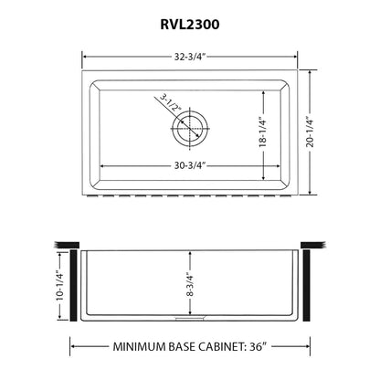 Ruvati 33 x 20 inch Fireclay Reversible Farmhouse Sink - Apron-Front Single Bowl Kitchen Sink - Resistant to High Temperatures - White - Made in ITALY - RVL2300WH