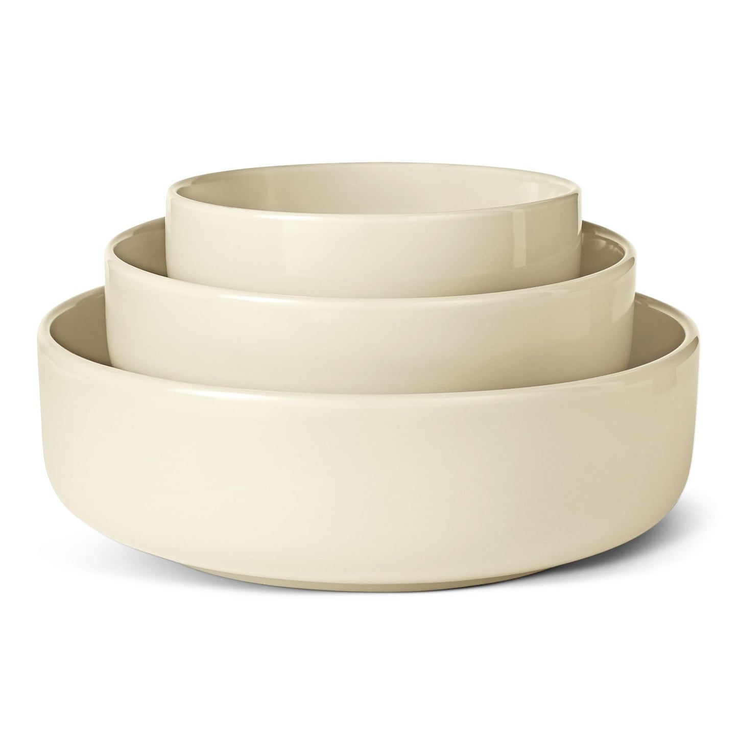 Amazon Basics Glazed Stoneware Serving Bowls, 3-Piece Set, Dishwasher-Safe, Microwave-Safe, Freezer-Safe, Stain-Resistant, Ivory