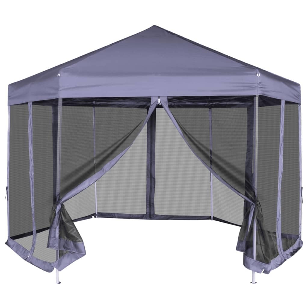 Xhnifbn Hexagonal 6-Sided Dark Blue Pop-Up Gazebo 11.8x10.2 ft, Steel Frame Screen Canopy with Sidewalls for Backyard, Camping, Party & Patio Shade Shelter