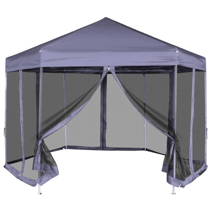 Xhnifbn Hexagonal 6-Sided Dark Blue Pop-Up Gazebo 11.8x10.2 ft, Steel Frame Screen Canopy with Sidewalls for Backyard, Camping, Party & Patio Shade Shelter