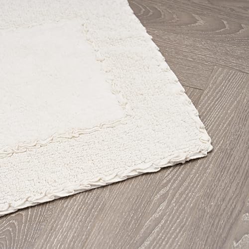 Laura Ashley Ivory Ruffle Cotton Bath Rug, 17" x 24"