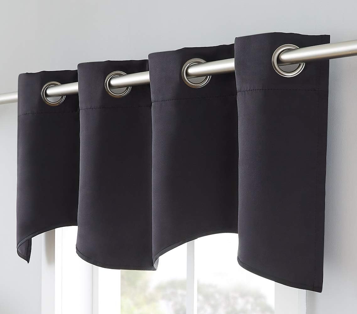 Warm Home Designs Black Color Scalloped Valance Scarf, 54" x 18", 8 Grommets, Cafe Curtains for Kitchen, Bathroom,