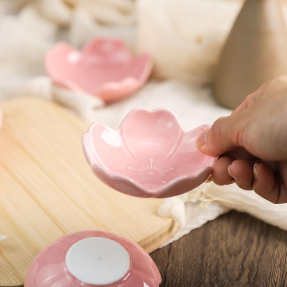FUYU 4pcs Sakura Shaped Ceramics Seasoning Dishes, Spice Dishes, Salad Soy Sushi Wasabi Dipping Bowls