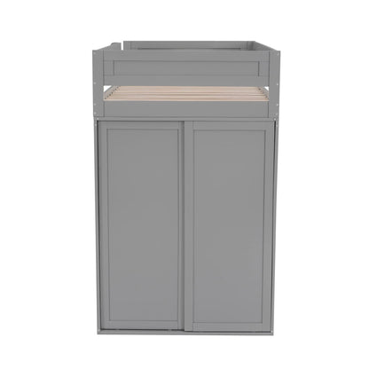 Merax Loft Bed Twin with Desk and Wardrobe, Storage Design with Drawers & Cabinet, Wood Loft Bed Frame for Adult, Teen Girls & Boys(Grey)