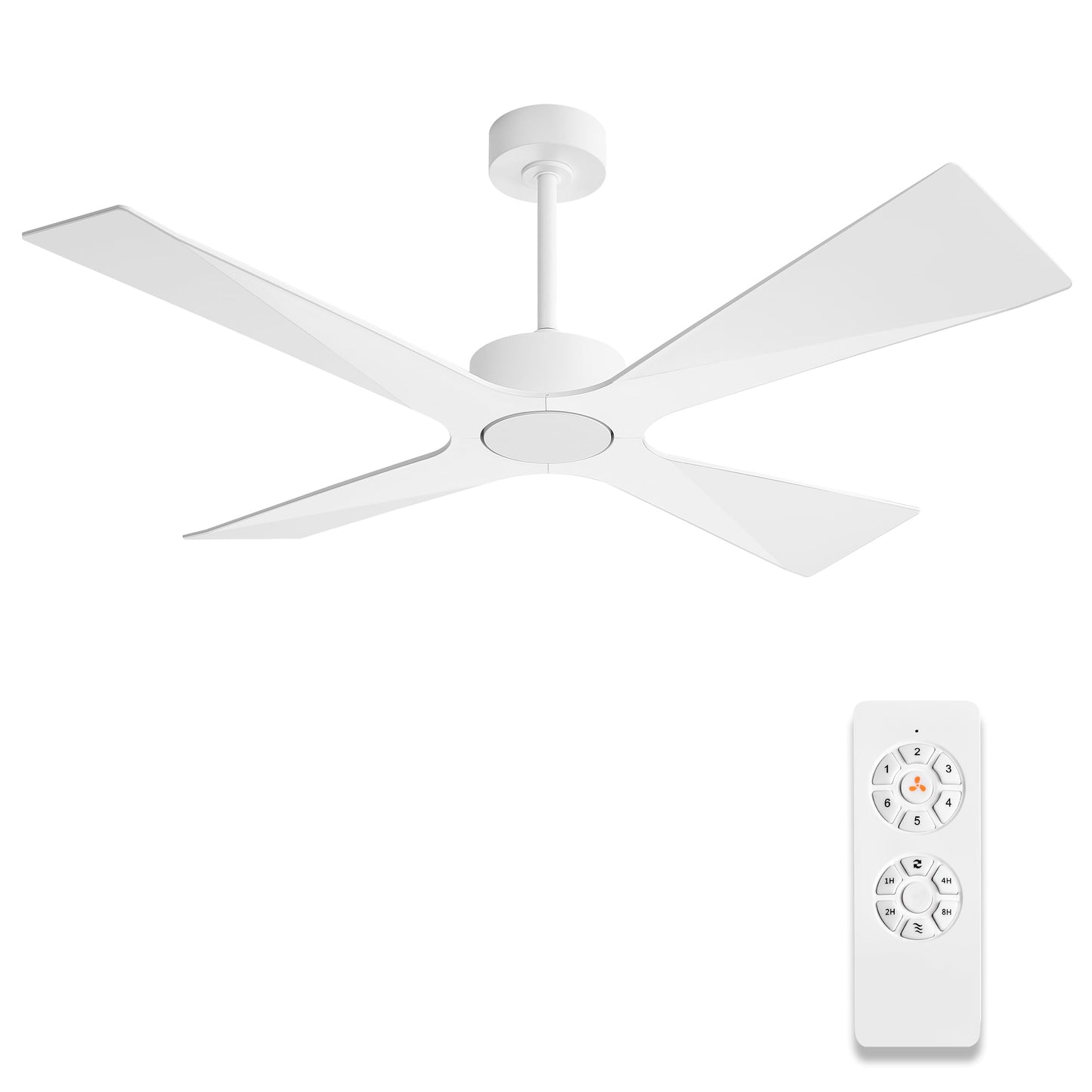 WINGBO 64" Wet Rated Outdoor Ceiling Fan without Lights, 4 ABS Plastic Blades, Reversible DC Motor, 6-Speed Remote Control, Waterproof Ceiling Fan No Lights for Patio Porch Gazebo Garage, White