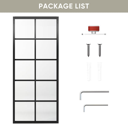 Jubest DIY Glass Sliding Closet Kitchen Door, 36in x 84in Modern French 5-Lite Clear Tempered Glass Aluminum Frame, Easy Assembly