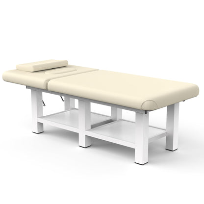 pouseayar Stationary Massage Table, 75”L 31.5''W Heavy Duty Esthetician Bed, 800LBS Metal Frame PU Leather Physical Therapy Table Spa Lash Bed Professional Equipment (Beige Grey)