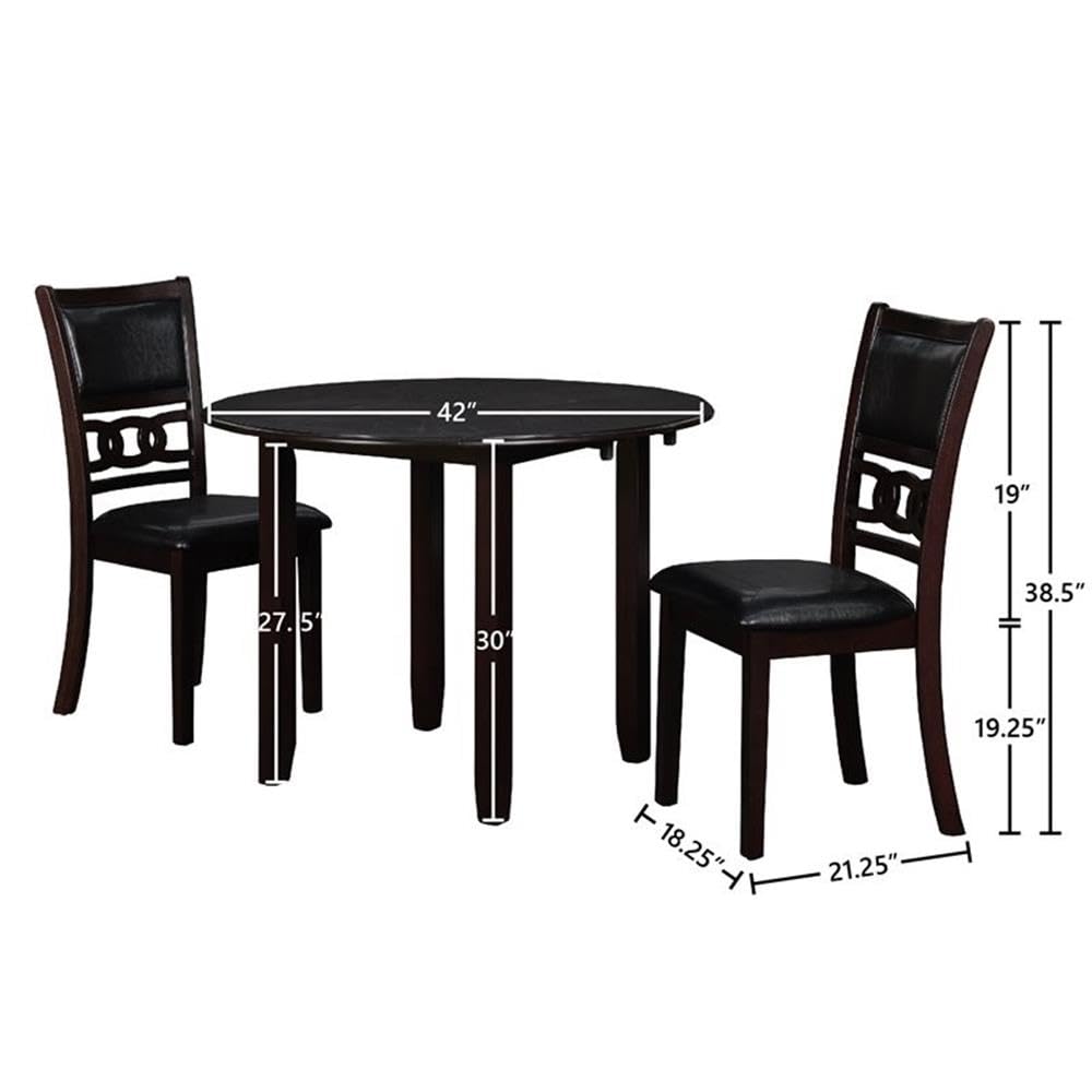 New Classic Furniture Gia 3-Piece Drop Leaf Dining Table Set with 2 Chairs, 42-Inch, Ebony