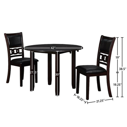 New Classic Furniture Gia 3-Piece Drop Leaf Dining Table Set with 2 Chairs, 42-Inch, Ebony