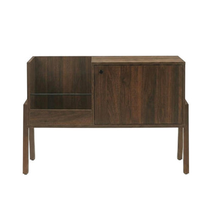 Furnifact Walnut Luna Record Player Cabinet with Vinyl Storage, Durable Wood Construction, Modern Design, Compact Size, Perfect for Living Room or Studio