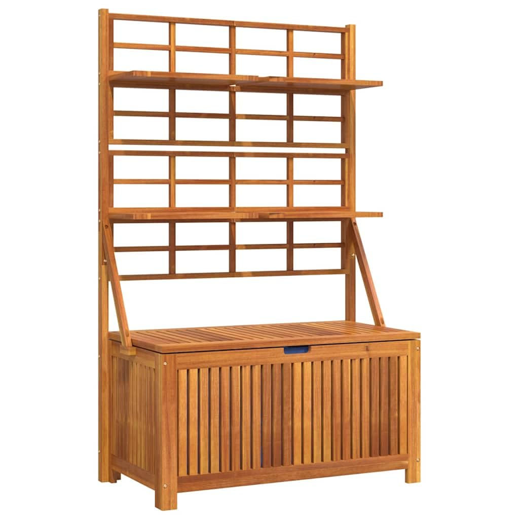 Xolmizyn Outdoor Storage Box with Trellis, Solid Acacia Wood Garden Tool Organizer, Weather-Resistant Large Deck Bin for Patio, Backyard, and Garden Organization, 39 x 39 x 63 in