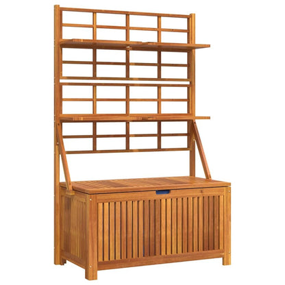 Xolmizyn Outdoor Storage Box with Trellis, Solid Acacia Wood Garden Tool Organizer, Weather-Resistant Large Deck Bin for Patio, Backyard, and Garden Organization, 39 x 39 x 63 in