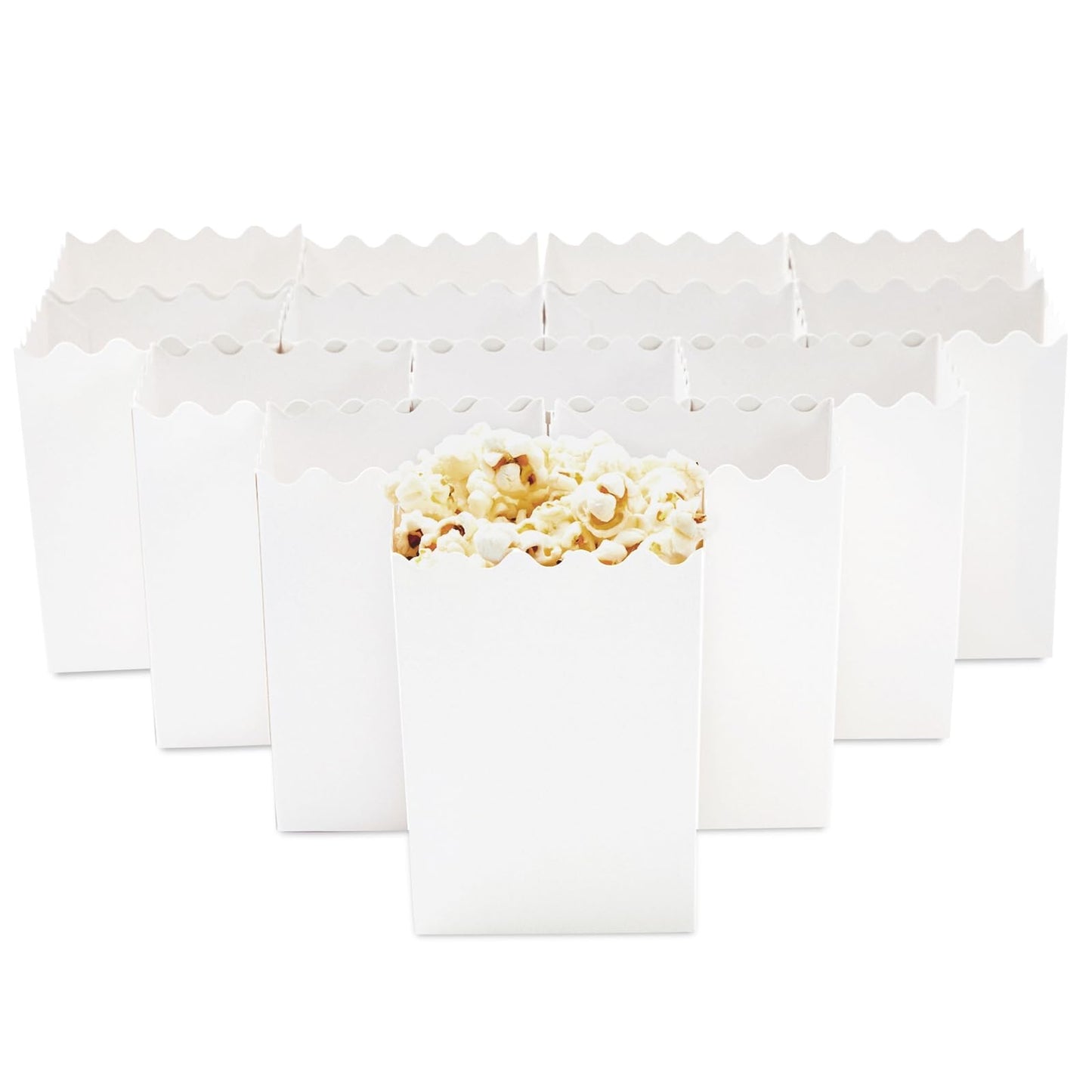 Juvale Mini Popcorn Boxes, 200 Pack Small Popcorn Containers for Party, Movie Night, Candy, Chips, Snacks – Scalloped Edge Disposable Popcorn Boxes for Popcorn Bar, Wedding, Carnival, Events - White