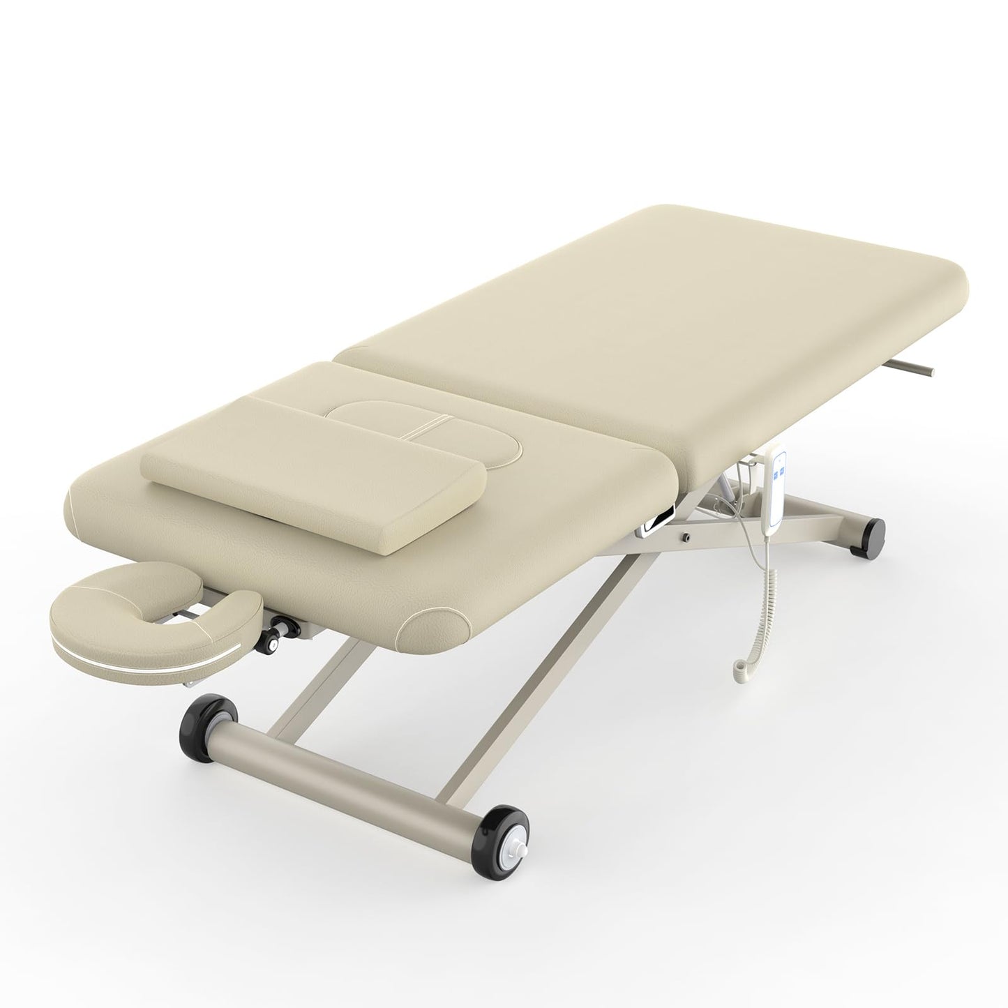 pouseayar Heavy Duty Electric Massage Table, Electric Lift Motor and Manual Backrest Adjustable for Treatment/Medical Spa/Facial Bed/Beauty Bed and More - 31.2 Wide x 75 Long - Beige Gray