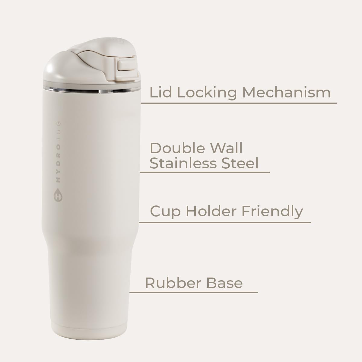 HydroJug Ease2o Water Bottle with Straw & Chug Lid, Stainless Steel, Vented Cap to Help Reduce Pressure, Water-Level Window, Cup Holder Friendly, Non-Slip Base – 32oz, Linen