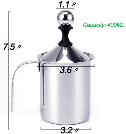 Sindh Stainless Steel Manual Milk Frother, Hand Pump Milk Foamer with Filter Screen for Cappuccino Coffee Latte Hot Chocolate, 14-Ounce Capacity (400ml)