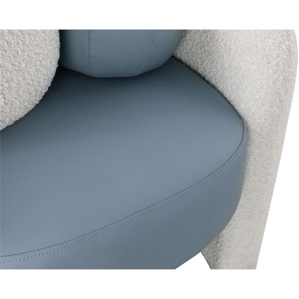 Meridian Furniture 546Blue Acadia Collection Modern | Contemporary Accent Chair with Rich Cream Boucle Fabric, Soft Blue Vegan Leather Seat, Rounded Back, 33.5" W x 30.5" D x 30" H, Blue