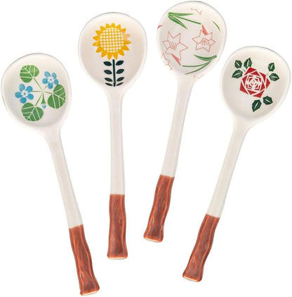Set of 4 Ceramic Soup Spoons, Asian Tablespoon for Ramen, Pho, Wonton, Dumplings, Miso - Chinese and Japanese