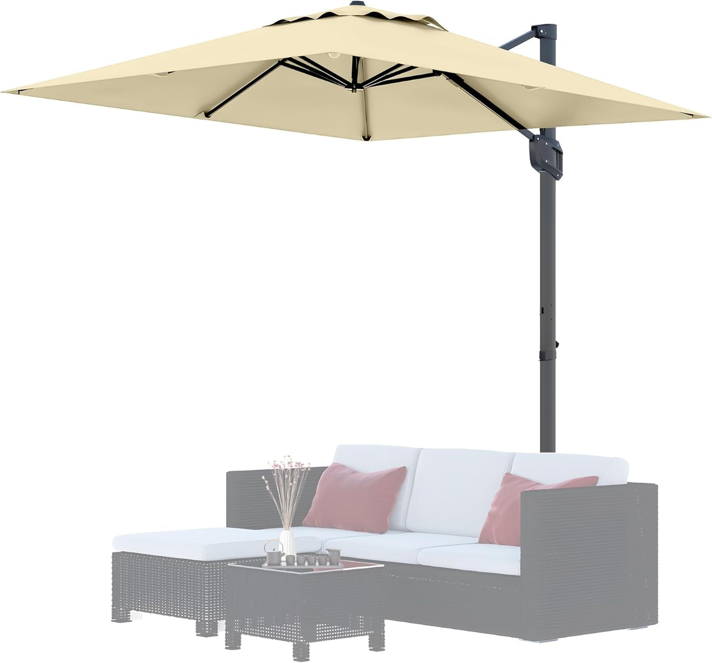 Hetoy 10' x 10' Square Cantilever Patio Umbrella, Extra Large Offset Hanging Umbrella with UV Protection, Adjustable Tilt, Weather-Resistant Fabric, Easy Assembly, Sturdy Base Included