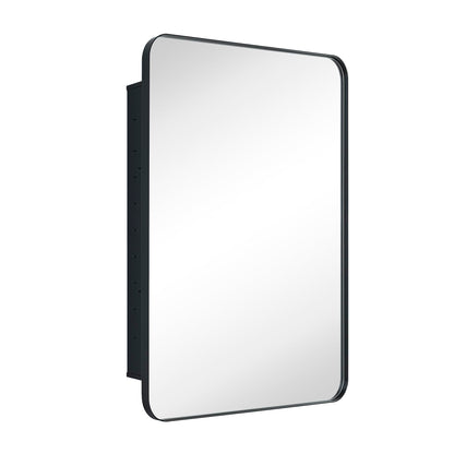 EGHOME Matt Black Rectangle Recessed Bathroom Medicine Cabinet with Mirror Stainless Steel Metal Framed Rounded Rectangular Bathroom Cabinet with Mirror 24x36''