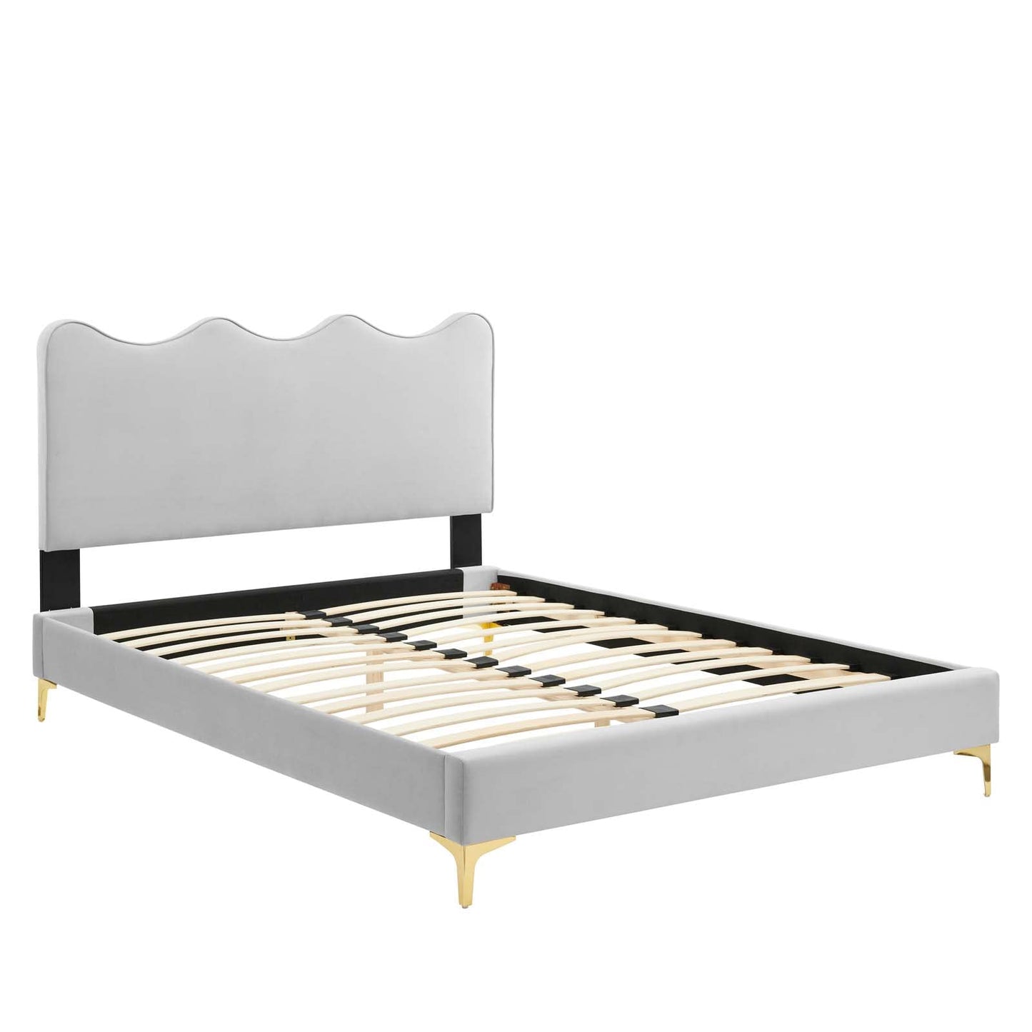 Modway Performance Velvet Full Platform Bed in Light Gray with Gold Legs