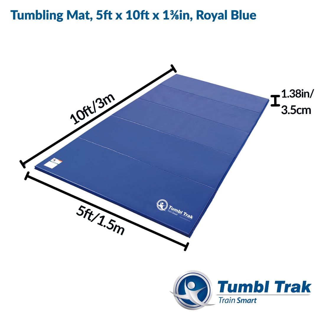 Tumbl Trak Gymnastics Folding Tumbling Panel Mat, 5ft x 10ft x 1-3/8in, Royal Blue