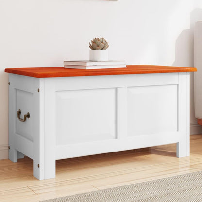 MNISDFL Brown and White Solid Acacia Wood Storage Chest with Gas Lift Lid, 43.3 x 21.7 x 22.4 in Retro Chic Design for Living Room Bedroom Hallway, Multi-Purpose Organizer