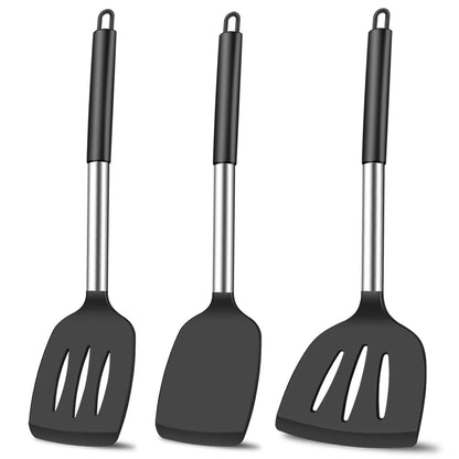 KLAQQED 3Pcs Silicone Spatula Set Heat Resistant Spatulas for Nonstick Cookware Fish Turner Plastic Spatulas Rubber Wok Spatula, Long Large Spatula Silicone Cooking Use Kitchen Utensils Set