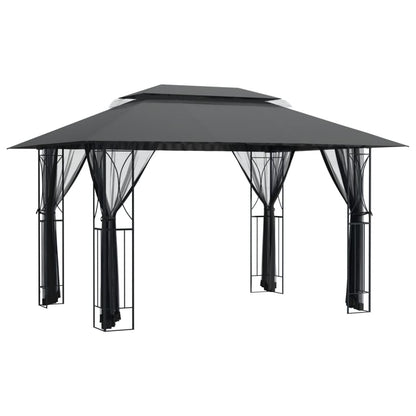 Gazebo with Sidewalls Anthracite, 157.5"x118.1"x106.3" Steel Frame, Double-Tiered Roof, Mesh Screens for Outdoor Patio, Garden, Party Outdoor Structures