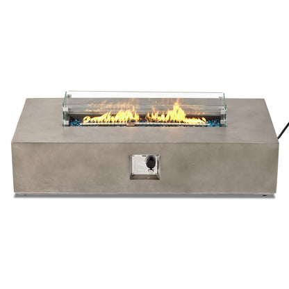 COSIEST Outdoor Propane Fire Pit Table, 56-inch x 28-inch Rectangle Gray Concrete-Like Finish, Certified, 50,000 BTU Stainless Steel Burner w Blue Fire Glass, Wind Guard, Raincover