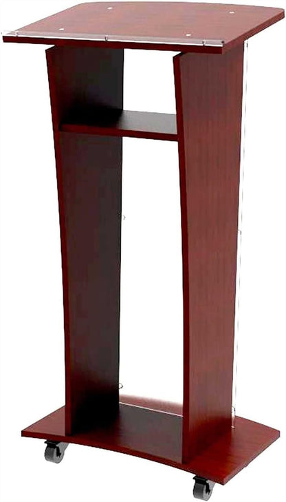 DHXIAMZ Acrylic Lectern Podium Stand with Casters Shelves and Cu ed Frosted Front Panel 48" Tall Wood Podium for Church Floor