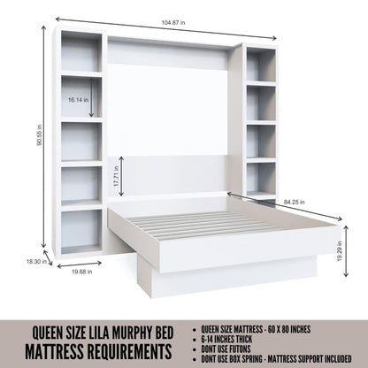 Oakland Living Easy-Lift Queen Murphy Wall Bed in Brown Wood Grain with Two Bookshelves