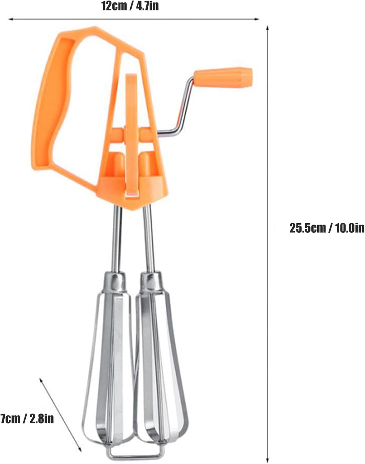 Manual Egg Beater, Hand Held Mixer, Plastic Hand Crank Autorotation for Home Baking (Orange)