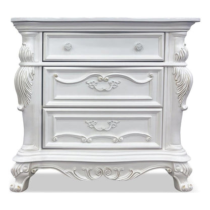 Furniture of America Agatha Traditional Solid Wood Nightstand with Drawers and Stone Top, Small Bedside Table, No Assembly Wooden Night Stand for Bedroom, Guest Room, Dorm, White