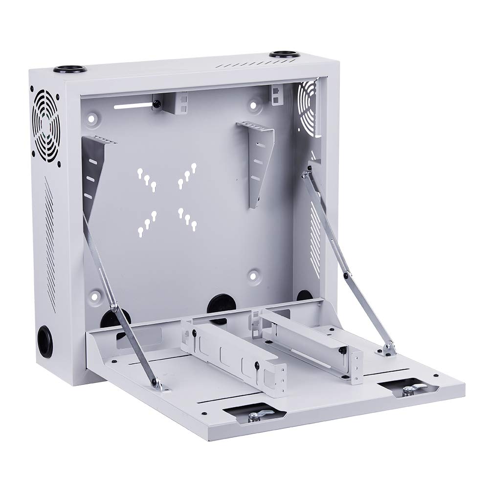 Kenuco Heavy Duty 16 Gauge Steel DVR Security Lockbox with Fan and Swing Open Top (18'' x 18'' x 5'' White)