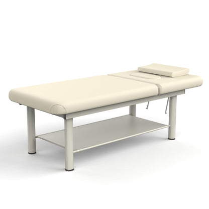 Heavy Duty Professional Stationary Massage Bed Wide Massage Table with Backrest for Treatment Physical Therapy Spa Facial Bed, Metal Frame PU Leather Segmented Structure