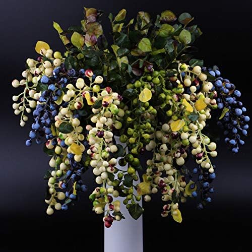 2Pcs Rinlong Artificial Blueberries Fake Berries Stems Hanging Spray Frosted Blueberry Fall Floral Picks for Wreath