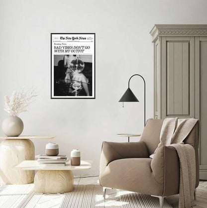 Generic 12x18in Retro Black and White Canvas Wall Art Funny Magazine Cover Newspaper Poster Vintage Disco Ball Bar Cart